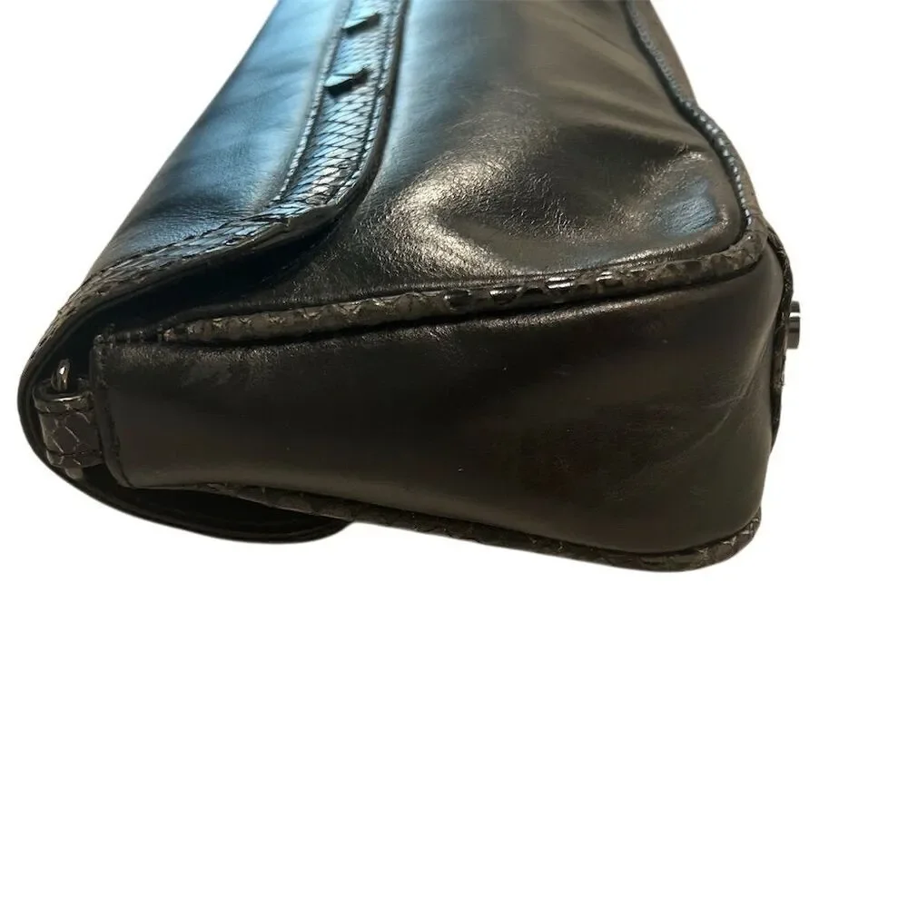 Tory Burch Women's Black Leather Clutch‎ with Snakeskin Trim